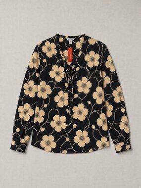 NWT Joe Fresh Black Floral Tie Neck Blouse Long Sleeve XS-XL & Plus 1X-3X